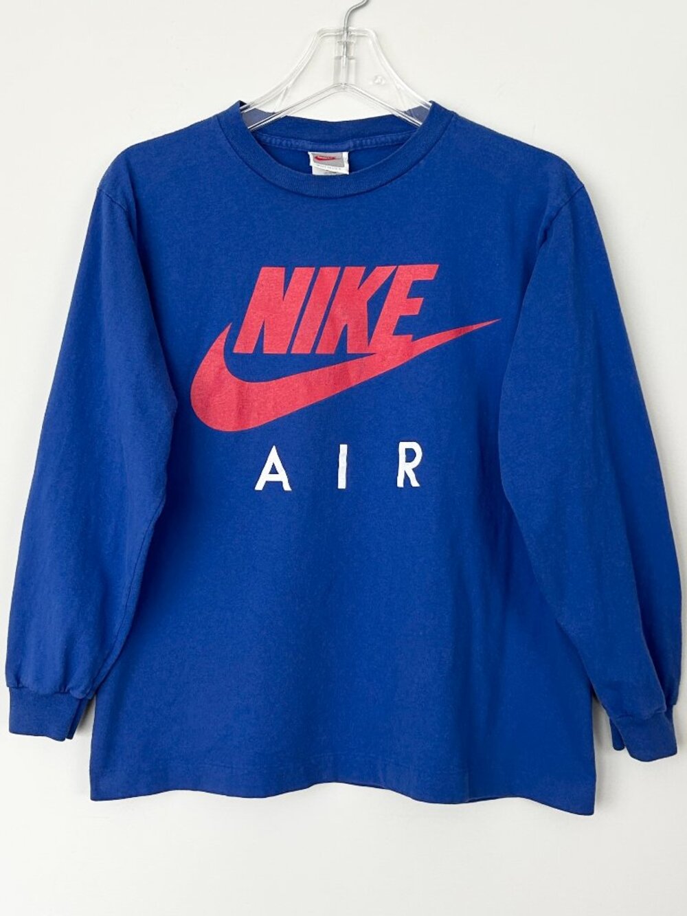 Vintage 80s Kids NIKE AIR Long Sleeve Shirt Single Stitch Swoosh Sz L 14/16 US